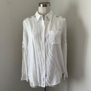 Rails Button Up Linen Shirt Embroidered Western Country Vibe White S